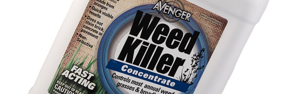 Container of Avenger Weed Killer Concentrate, an organic herbicide.