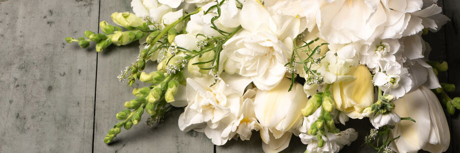 A bouquet of pure white flowers.