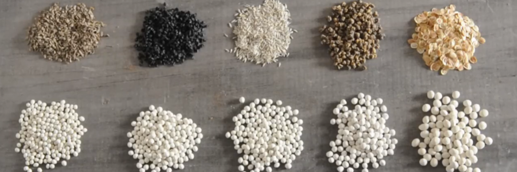 various sizes of pelleted seeds