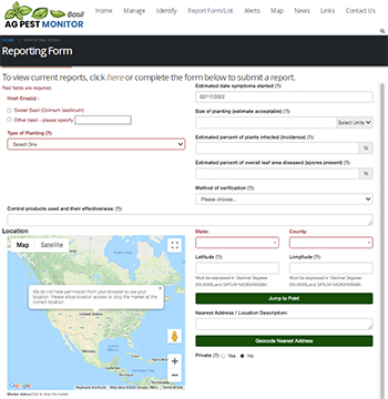 The reporting system at AgPest Monitor is a powerful tool for mapping incidence.