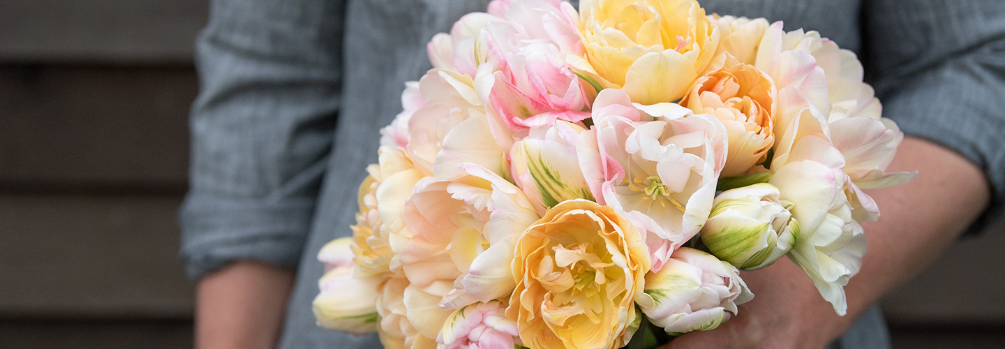 large bouquet of pastel tulips