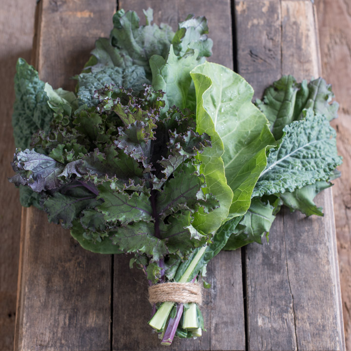 Kale leaves bundled with twine