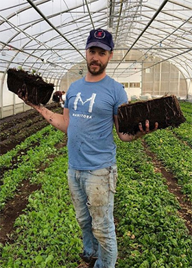 Jean-Martin transplanting strawberries in February in Quebec