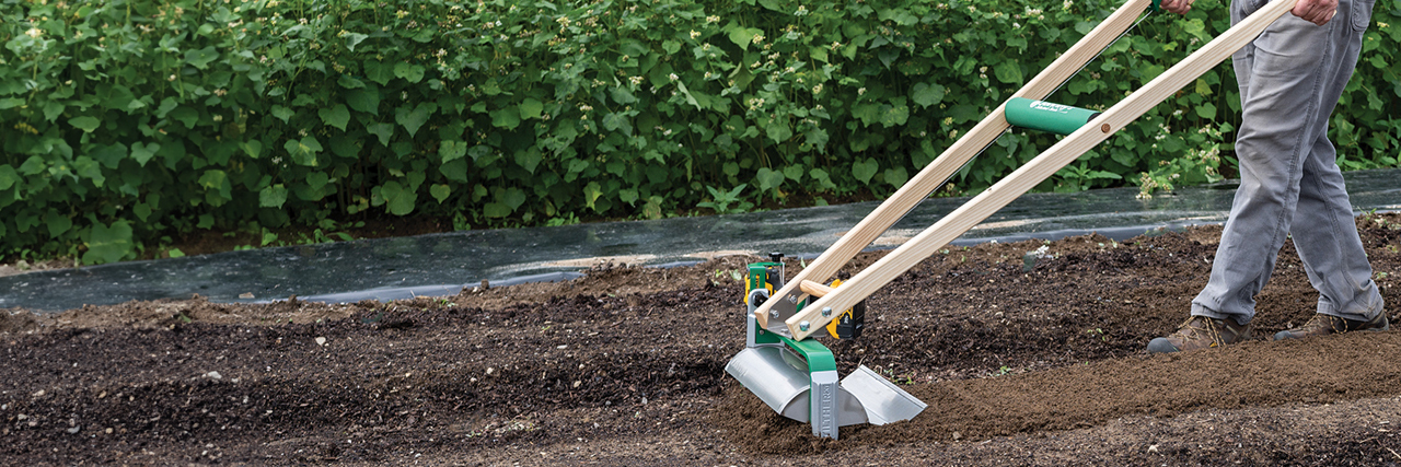 person tilthing soil