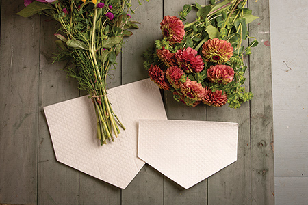 Flower arrangement using floral foam, with flower bouquet wrapping