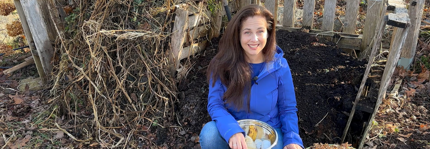 Niki Jabbour next to a composting bin