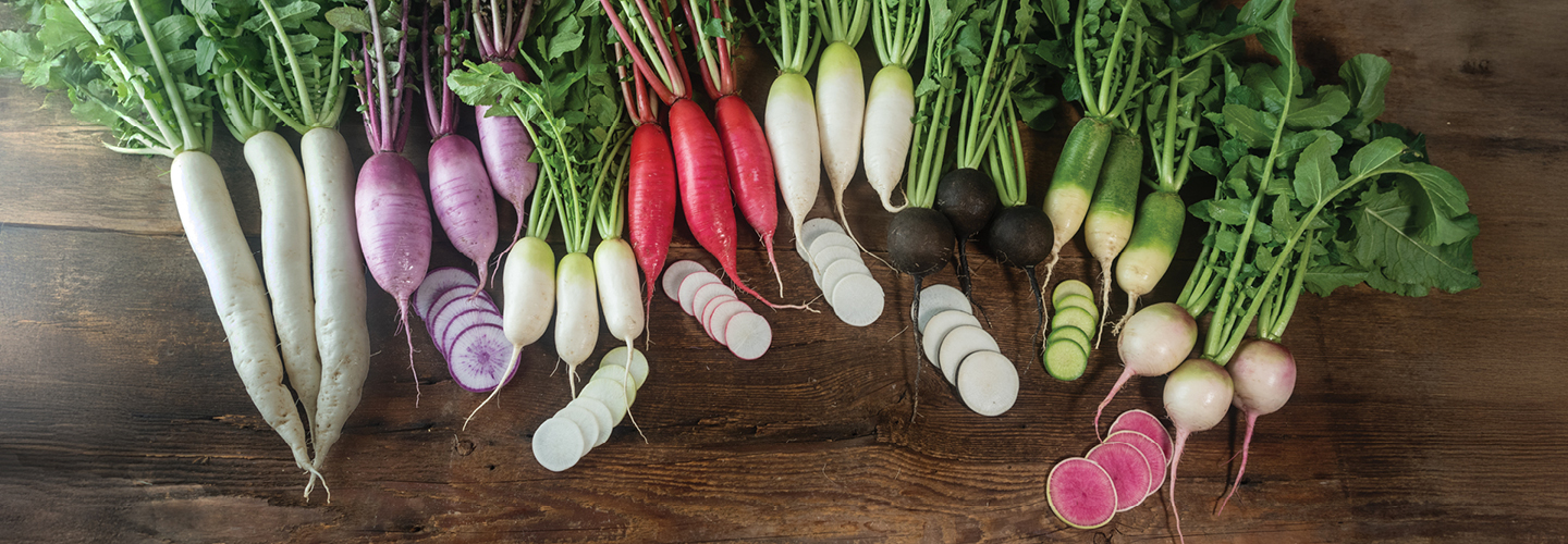 an array of radishes