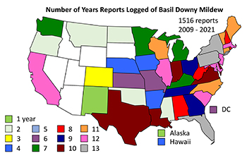 Map of the pathogen's incidence in the contiguous U.S. over 12 years