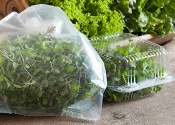 Micros packed for market in perforated bags and clamshells
