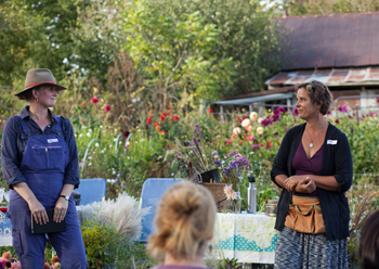Erin Schneider (L) & Mary Jo Borchardt (R) introduce their July From Field to Vase event.