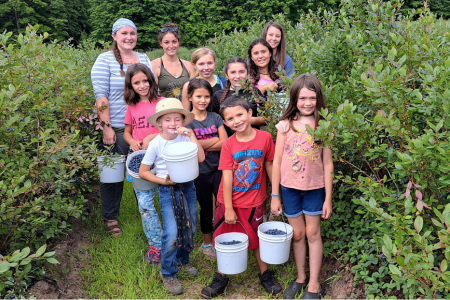 children at Harietta's Blueberry Hill blueberry farm