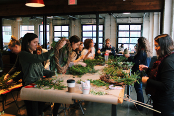 A pop-up wreath workshop offered in Toronto by urban flower farm, My Luscious Backyard