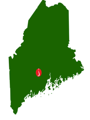 map of Maine showing location of Johnny's in central Maine