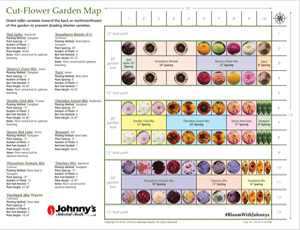 This map demonstrates a sample easy cutting-garden design for a 10'x13' rectangular plot.