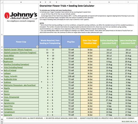 Overwinter Flower Trials Seeding Date Calculator
